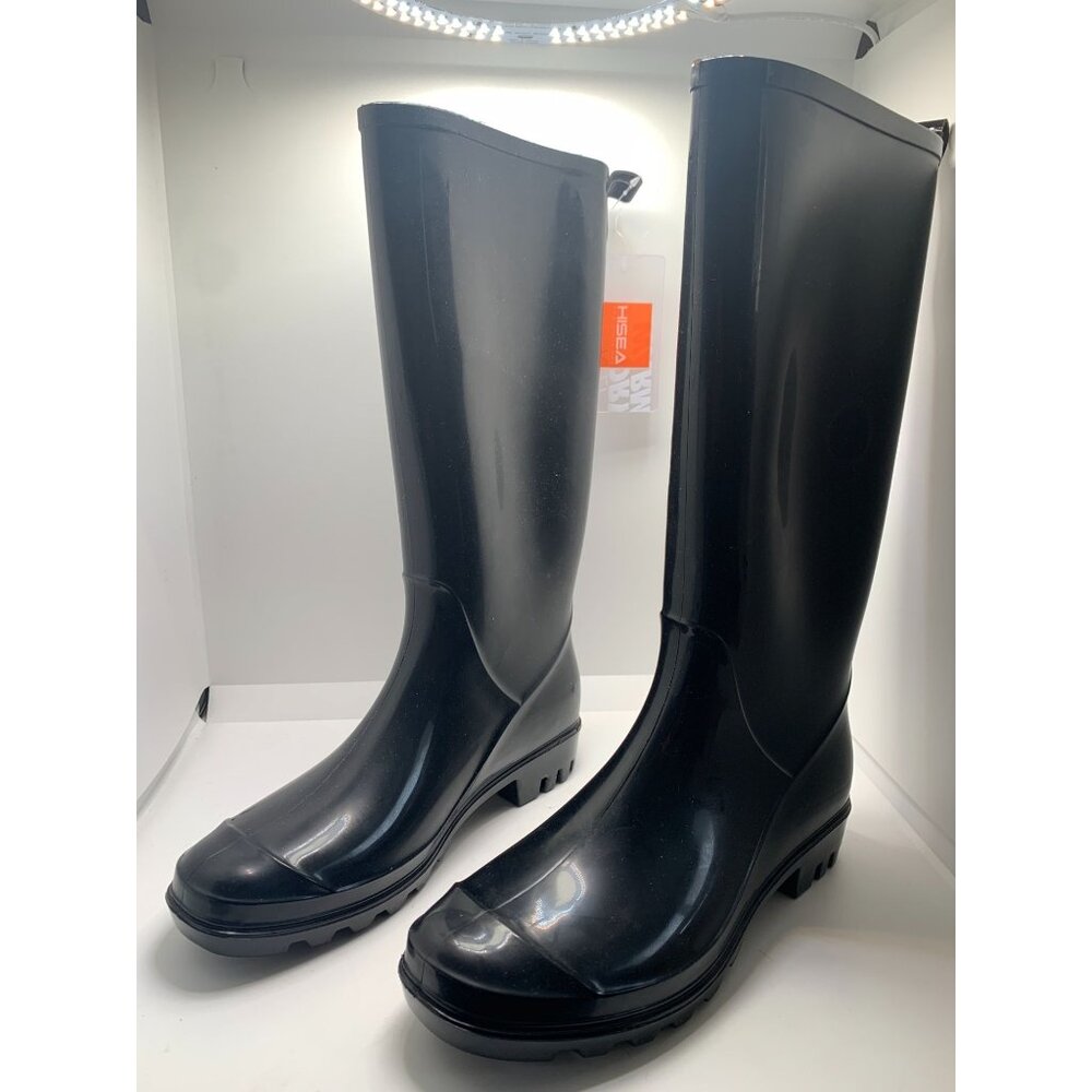 Hisea Womens Black Waterproof Rubber Tall Boots Size 6